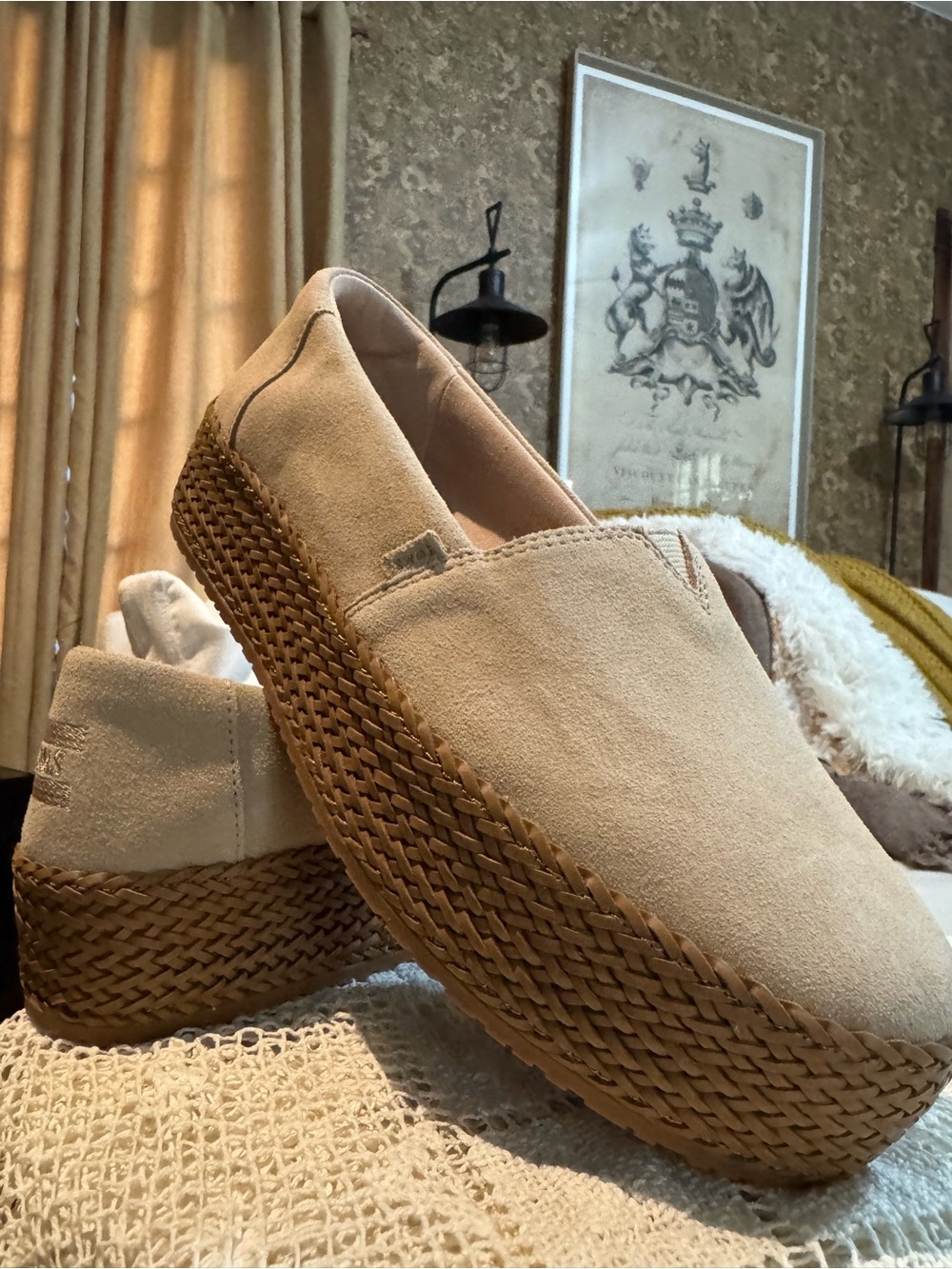 Toms Beige Suede Platform Espadrilles